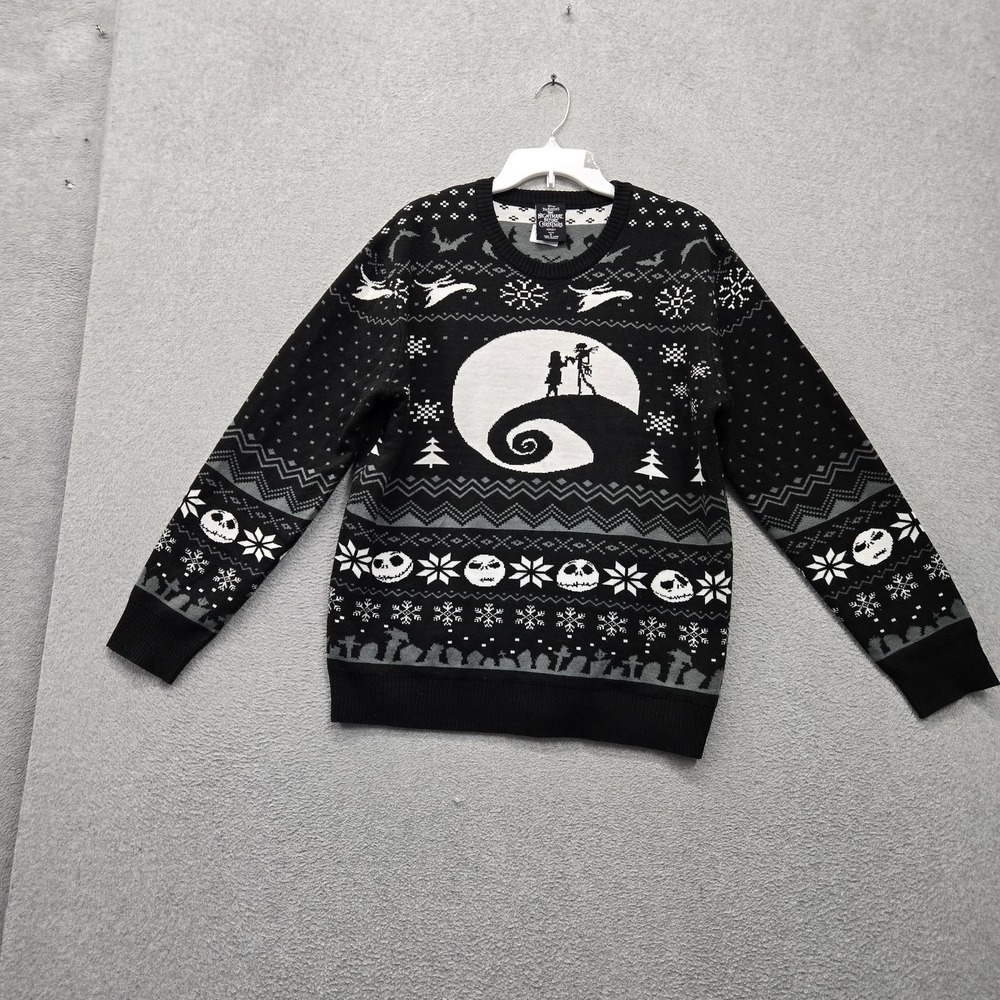 The Nightmare Before Christmas Men Sweater XL Black Fair Isle Jack Sally Zero